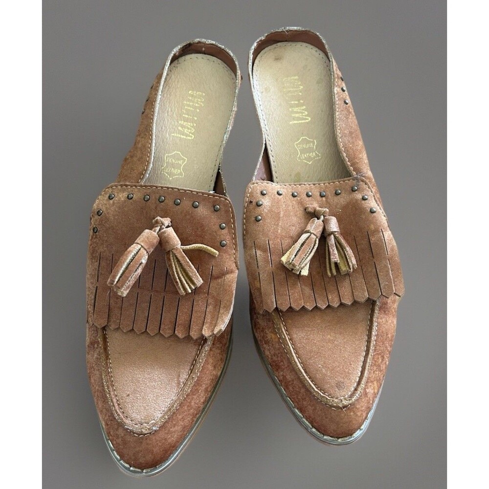 Mi.iM Brown Suede Studded Kiltie Tassel Loafers Size 7 Slip On